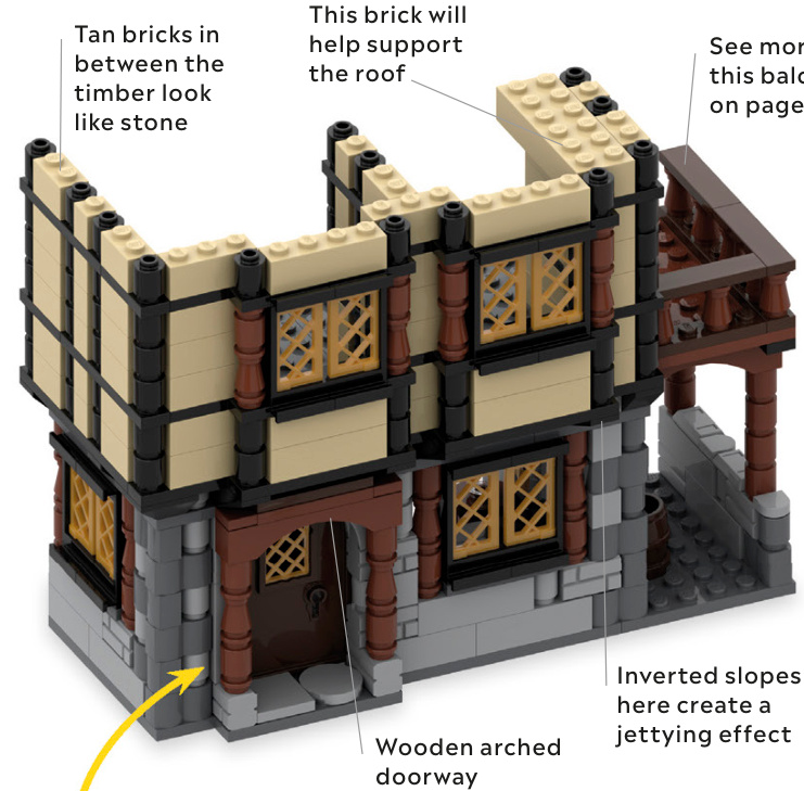中世纪旅馆木框架与瓦片屋顶