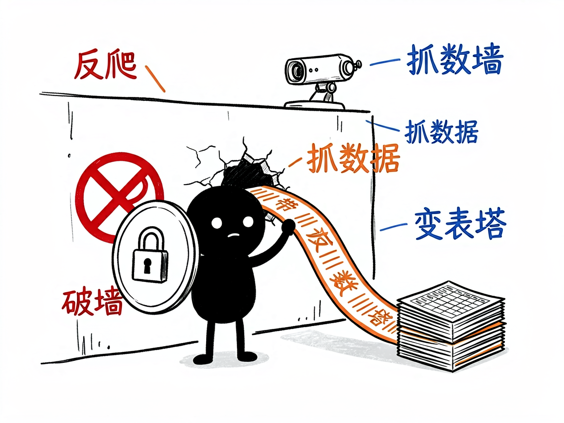 配图:AI 带反爬盾抓取全网数据
