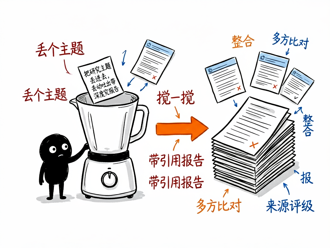 配图：丢个主题进漏斗，吐出带引用的研究报告