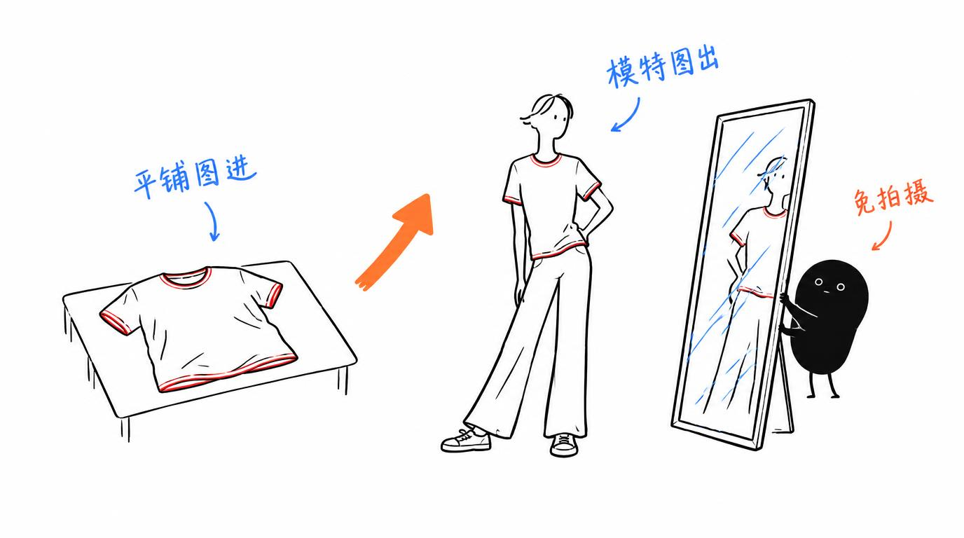 配图:平铺图丢进去,AI 自动出模特爆款宣传图