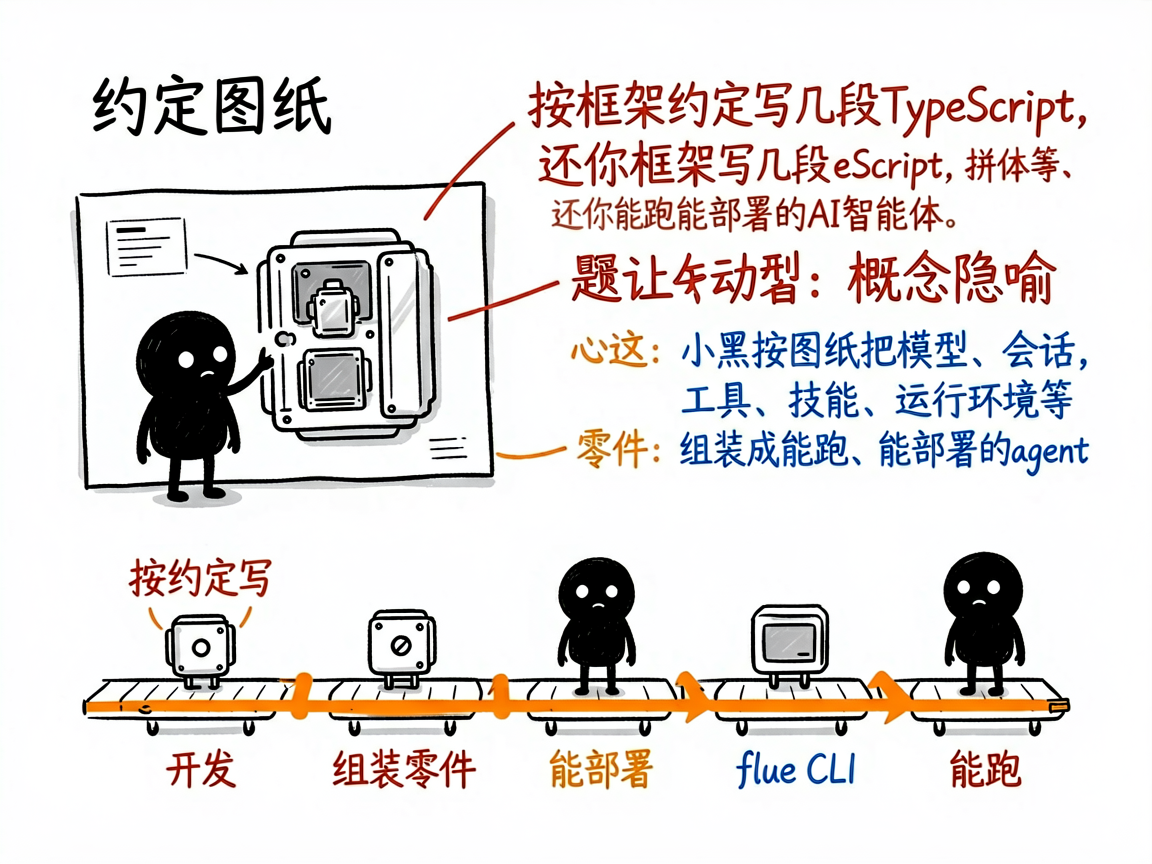 配图：按约定写 TS，把零件拼装成能部署的 agent