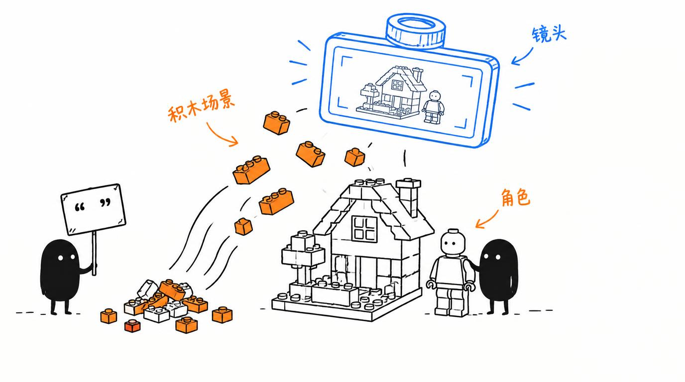 配图:乐高积木小人主演的 AI 动画