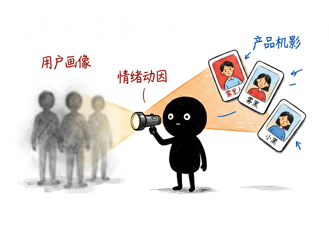 配图：小黑用手电筒把雾里用户照成画像卡片