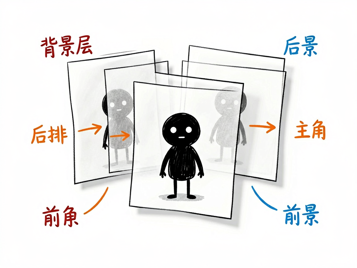 配图:分镜拆成四层剪纸,前后遮挡出立体感