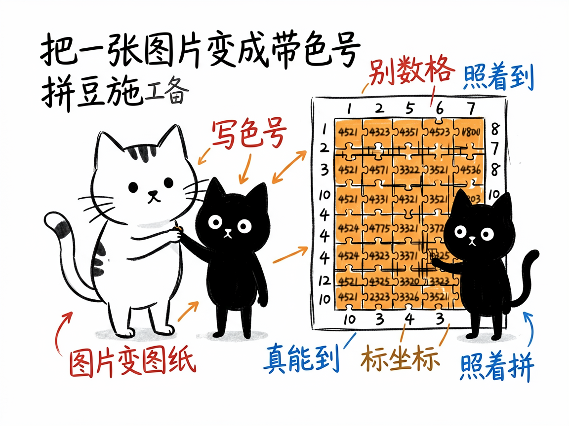 配图：图片变带色号坐标的拼豆图纸