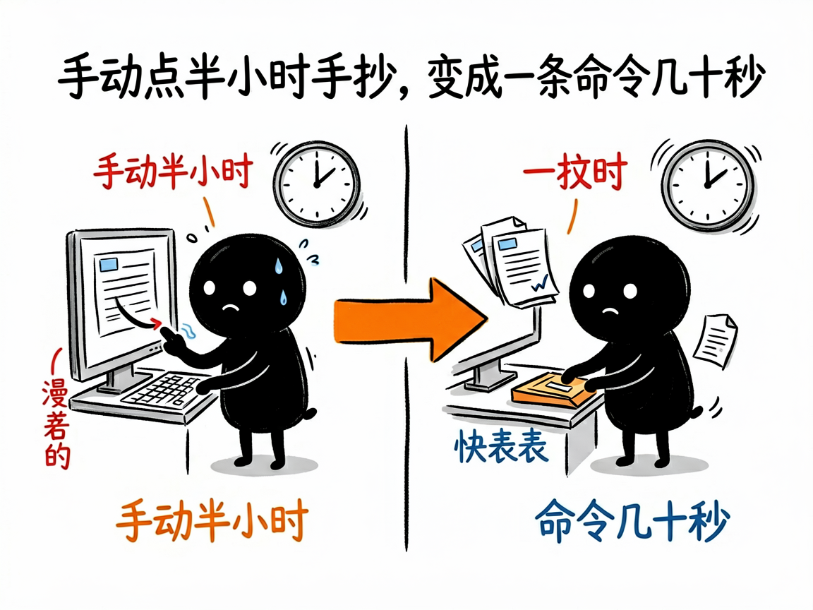 配图：手动半小时变命令几十秒