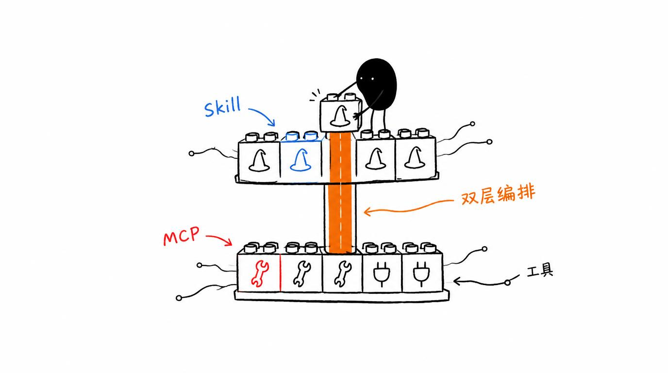 配图：Skill 是程序，MCP 是库，LLM 是语言