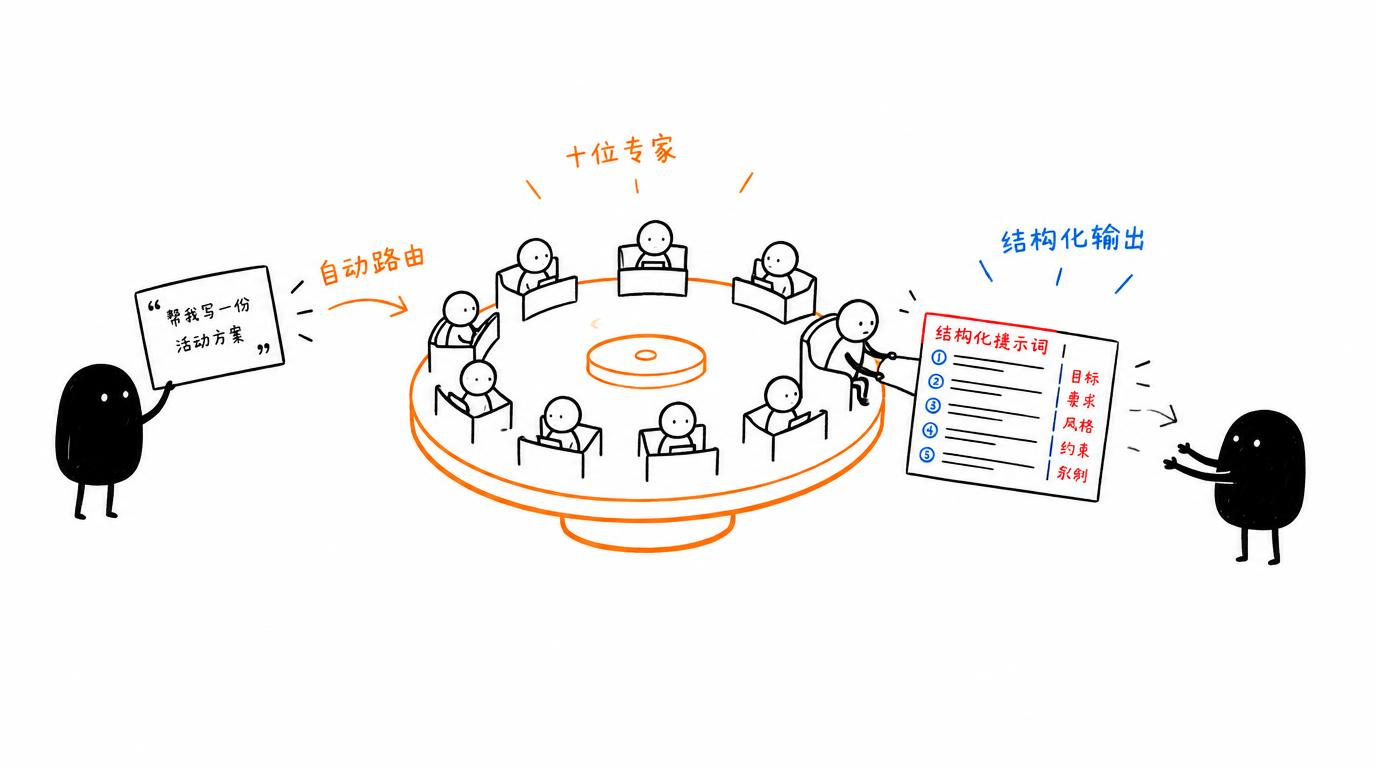 配图：10 个提示词专家随时待命，自动路由
