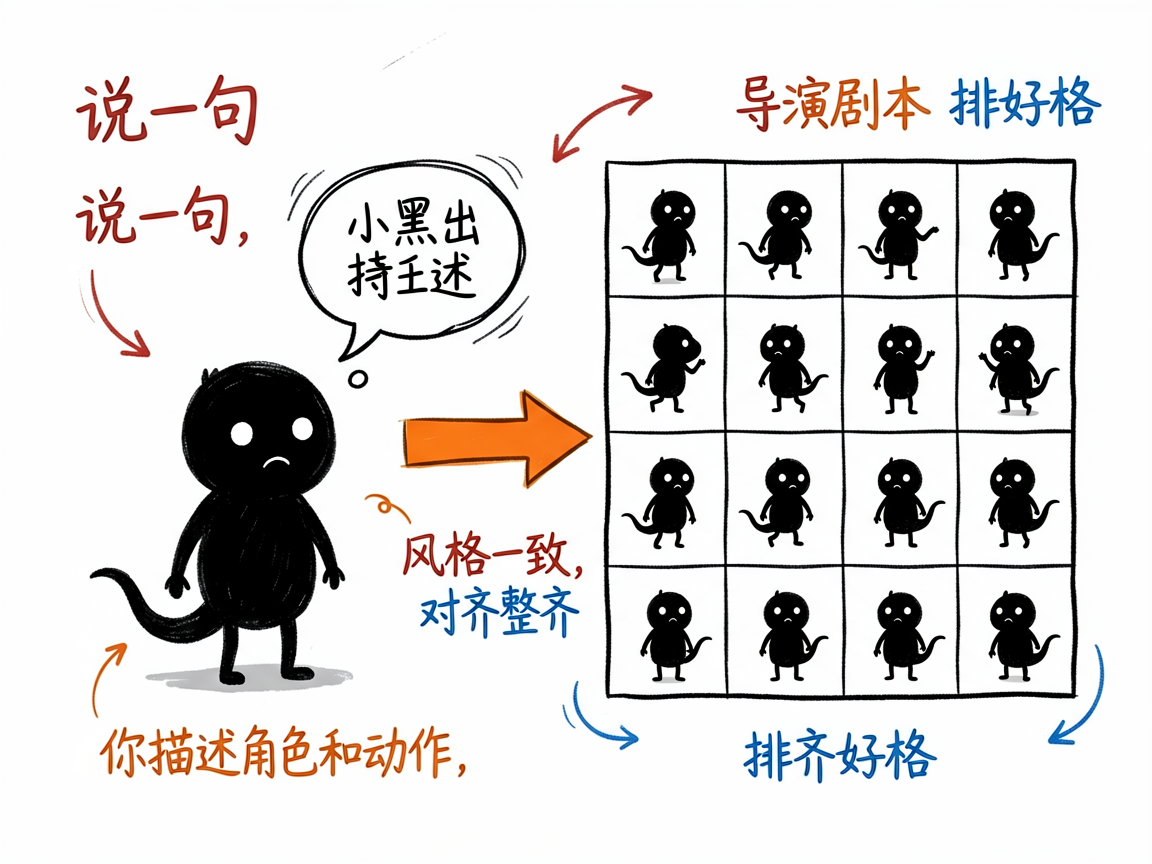 配图：一句话生成排好格的精灵图