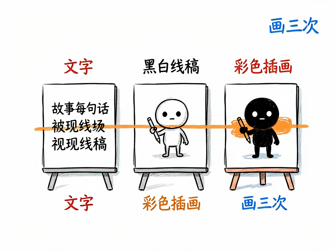 配图:每句话被现场画三次,文字到线稿到彩图