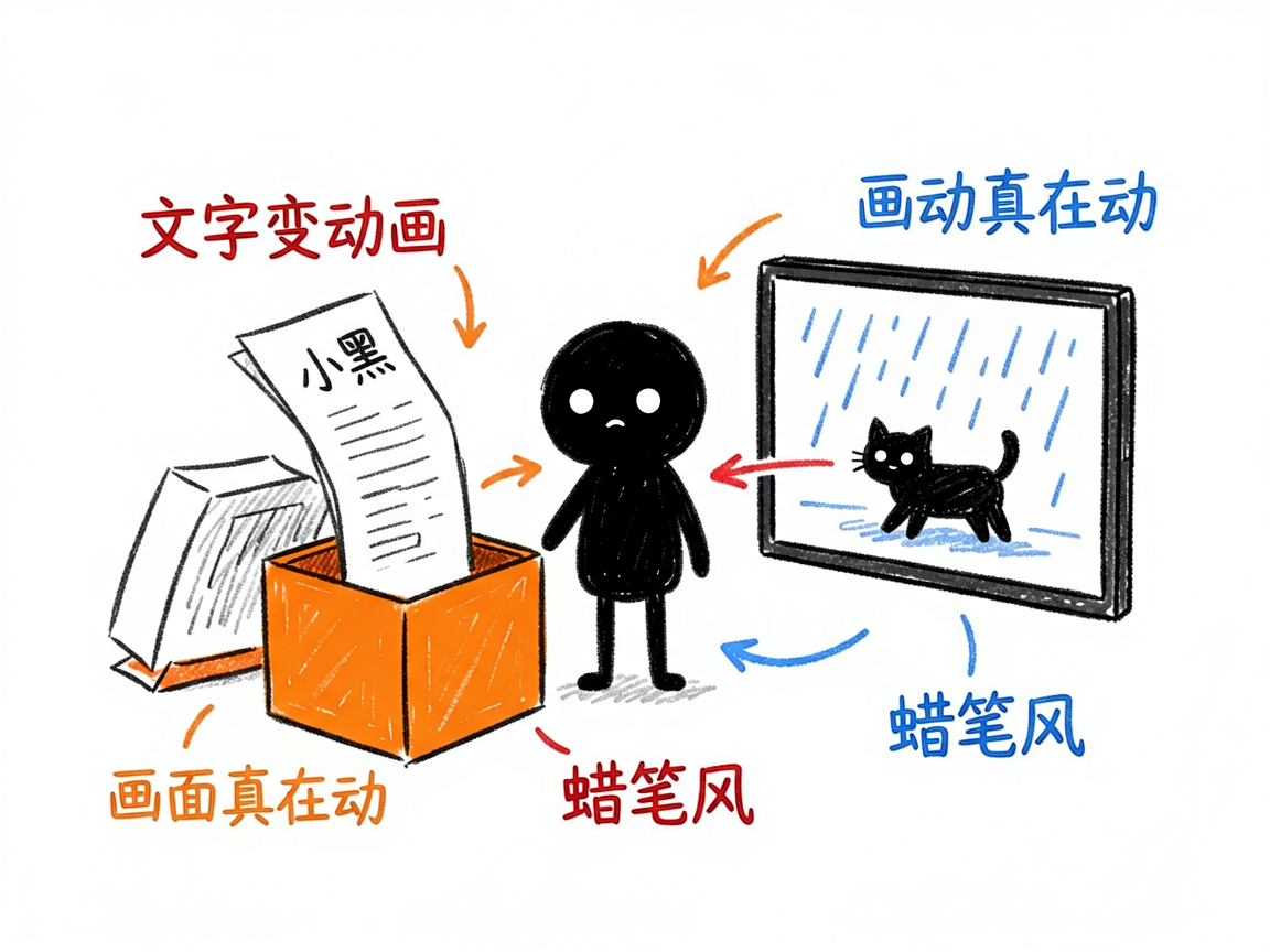 配图：文字直接变成会动的蜡笔风动画