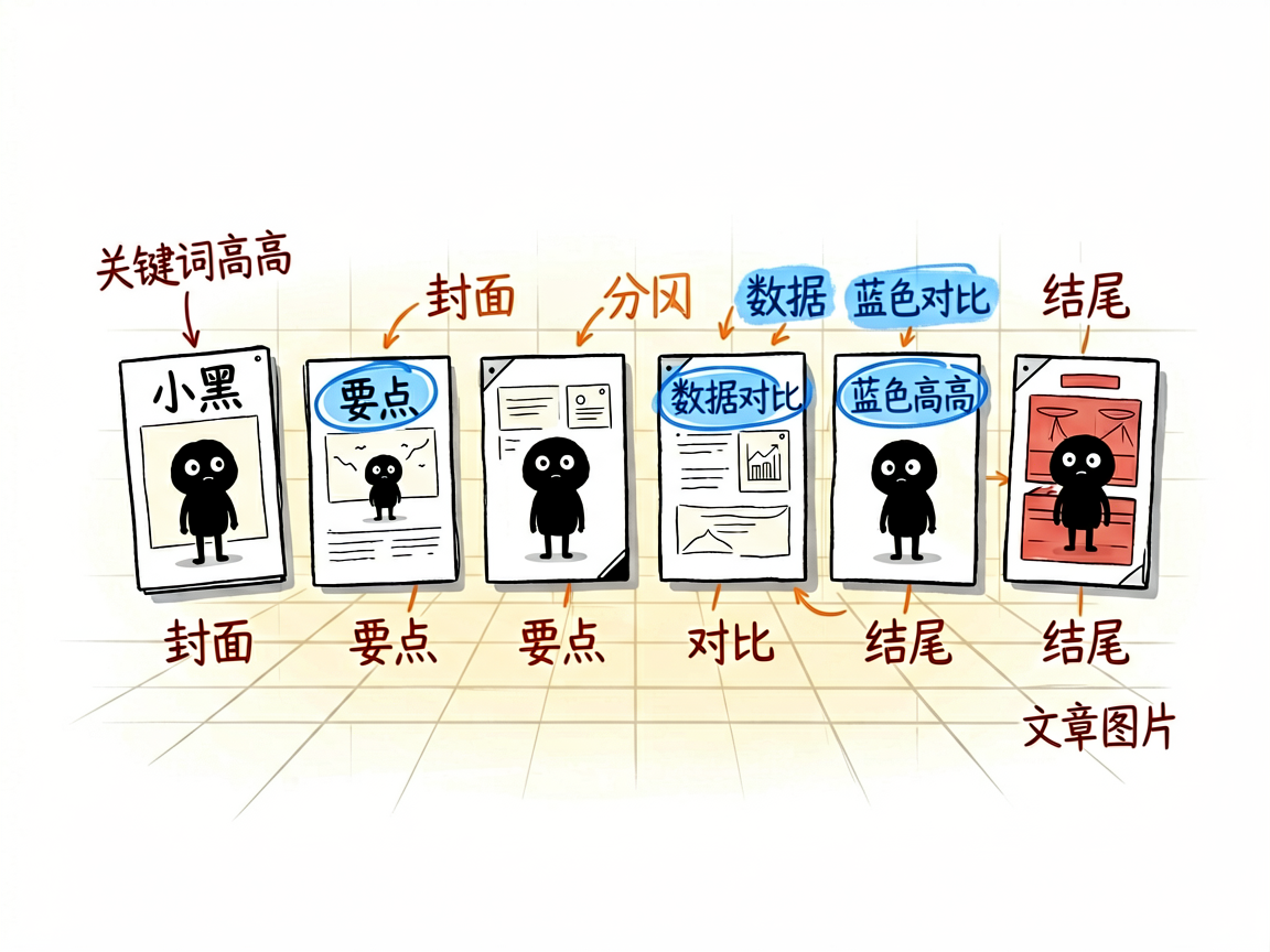 配图：文章拆成多个场景，关键词蓝色高亮